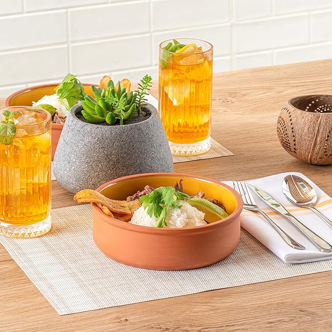 Restaurantware-Terra Tek 34 Ounce Terracotta Cazuelas, 2 Yellow Glazed Clay Pots For Cooking - Oven-Ready, Microwavable, Terracotta Serving Pots, Dishwashable, For Cooking And Serving