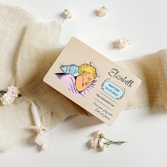 Creative Deco Personalized Wooden Storage Box Baptism Box | 11.8 x 7.87 x 5.51 in (+-0.5) | Multiple Choice | Hinged Lid Handle Engraving | Unpainted Gift Box | Rough UNSANDED Keepsake Souvenir Chest