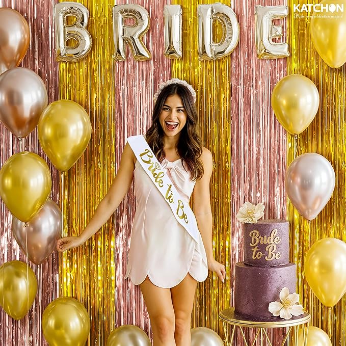 KatchOn, Rosegold & Gold Foil Fringe Curtain - XtraLarge, Pack of 2 | Rose Gold Fringe Backdrop for Bridal Shower, Bachelorette, Birthday Decorations | Tinsel Backdrop for Graduation Decorations 2026