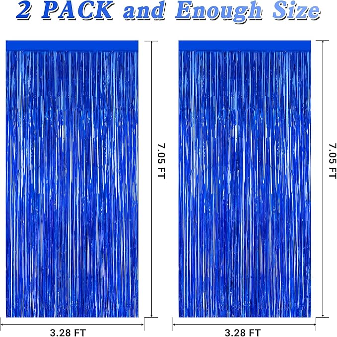 2 PCS Tinsel Backdrop, 3.28 FT x 7.05 FT Dark Blue Backdrop Curtains, Metallic Graduation Fringe Curtains Party Streamer, Navy Blue Party Decorations Photo Props