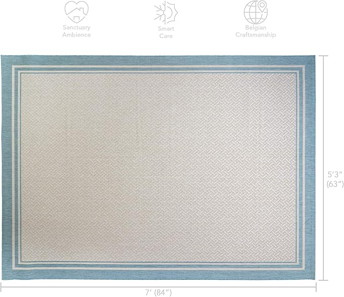 Gertmenian Indoor/Outdoor Flatweave Area Rug - 5x7 Standard, Stain & UV Resistant, Ideal For Deck, Patio, Poolside, Mudroom - Border, Aqua Blue, 21563