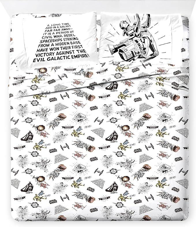 Star Wars Comic Book King Size Comforter Set - 7 Piece Bedding Includes Sheet Set & Pillow Covers - Super Soft Cozy Kids Bedding