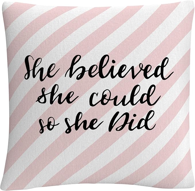 Trademark Fine Art ABC 'She Believed She Could Pink' 16" X 16" Decorative Throw Pillow