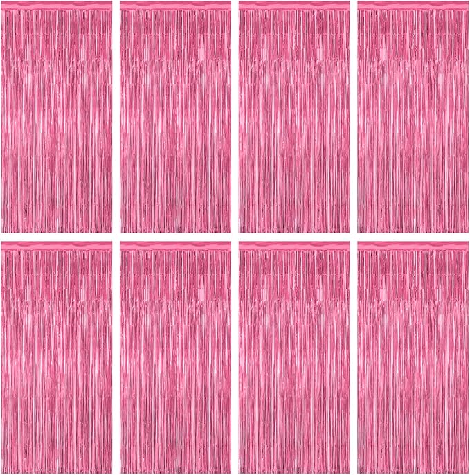 8 Pack Pink Backdrop, 3.28 FT x 7.05 FT Pink Birthday Decorations, Metallic Pink Backdrop for Photoshoot Foil Curtains Party Streamer, Valentines Day Decorations Birthday Photo Booth Props