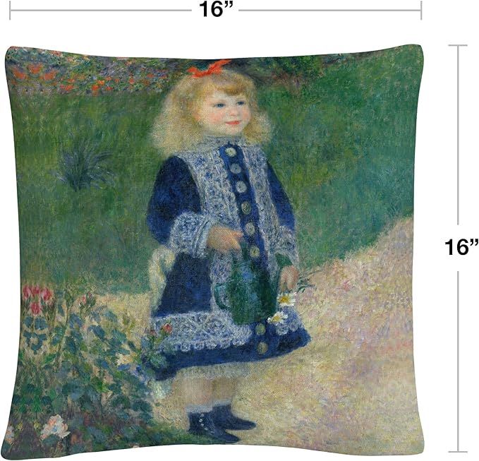 Trademark Fine Art Pierre Renoir 'A Girl with A Watering Can' 16" X 16" Decorative Throw Pillow