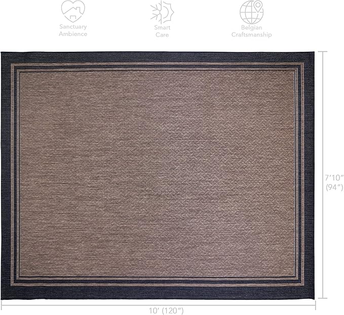 Gertmenian Indoor/Outdoor Flatweave Area Rug - 8x10 Large, Stain & UV Resistant, Ideal For Deck, Patio, Poolside, Mudroom - Simple Border, Black, 21359