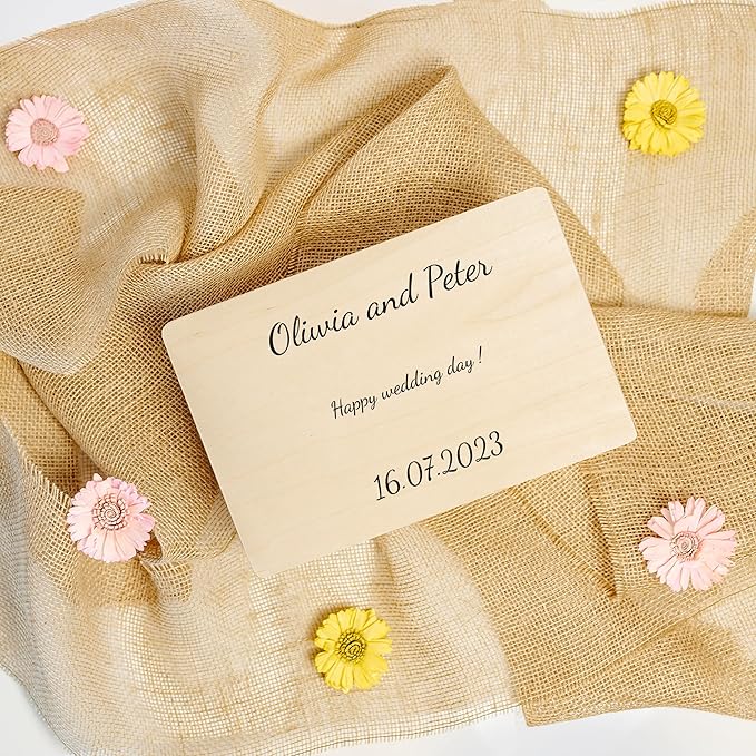 Creative Deco Personalized Wooden Storage Box Wish Text Box | 11.8x7.87x5.51in (+-0.5) | Mutiple Choice | Personalised Text | Hinged Lid Handles & Engraving | UNSANDED Keepsake Memory Souvenir