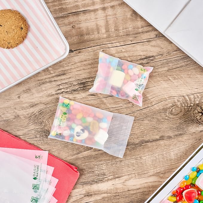 Restaurantware Food Storage Bags 100 Count 4 x 3 Inches Translucent Adhesive Bags Plastic Reusable Translucent for Cold Food Storage