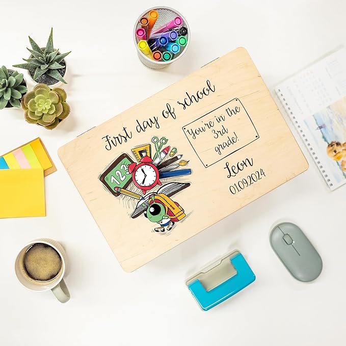 Creative Deco Personalized Wooden Storage Box School Box | 11.8 x 7.87 x 5.51 in (+-0.5) | Mulitple Choice | Hinged Lid Handle Engraving | Unpainted Gift Box | Rough UNSANDED Keepsake Souvenir Chest