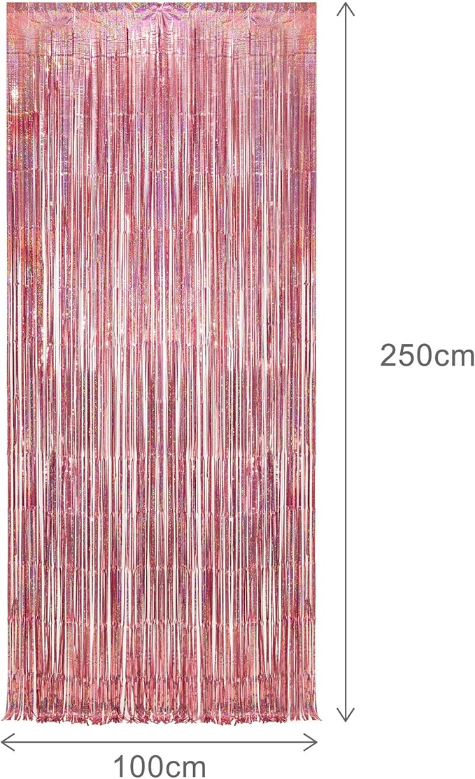 Rose Gold Tinsel Party Backdrop - GREATRIL Foil Fringe Curtain Party Photo Booth Backdrop for Birthday Women Bride Theme Decorations - 1m x 2.5m - Pack of 2