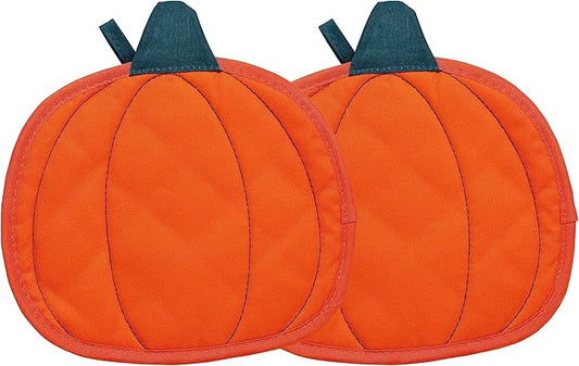 Pearhead Pumpkin Trivets Set of 2, Heat-Resistant Fabric Hot Pads with Hanging Loops, Autumn Table Protectors for Cooking, Baking, Serving, and Festive Fall Kitchen Décor Accessories