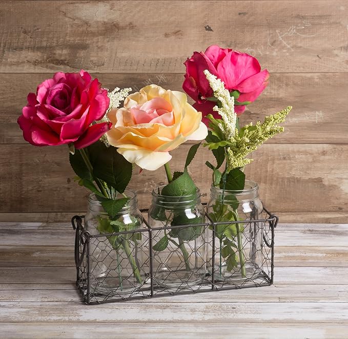DII Chicken Wire Collection Farmhouse Vintage, Caddy with Vases, Vintage Gray