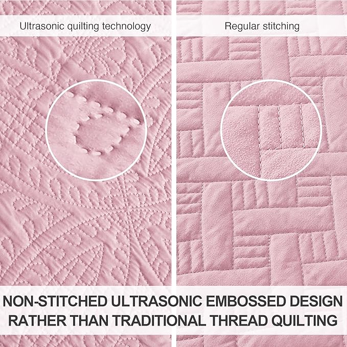 Love's cabin Oversized King Size Quilt Bedding Set Pink Bedspreads - Oversized King Lightweight Bedspread Comforter - Coin Pattern Coverlet for All Season - 3 Pieces (1 Quilt, 2 Pillow Shams)