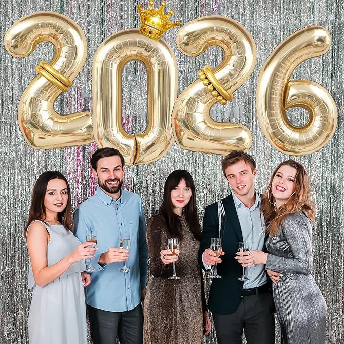 2026 Balloons Champagne Gold,40 Inch 2026 Number Balloons with Foil Crown Balloons for Happy New Year Decorations New Years Eve 2026 Graduation Decorations Class of 2026 Party Supplies