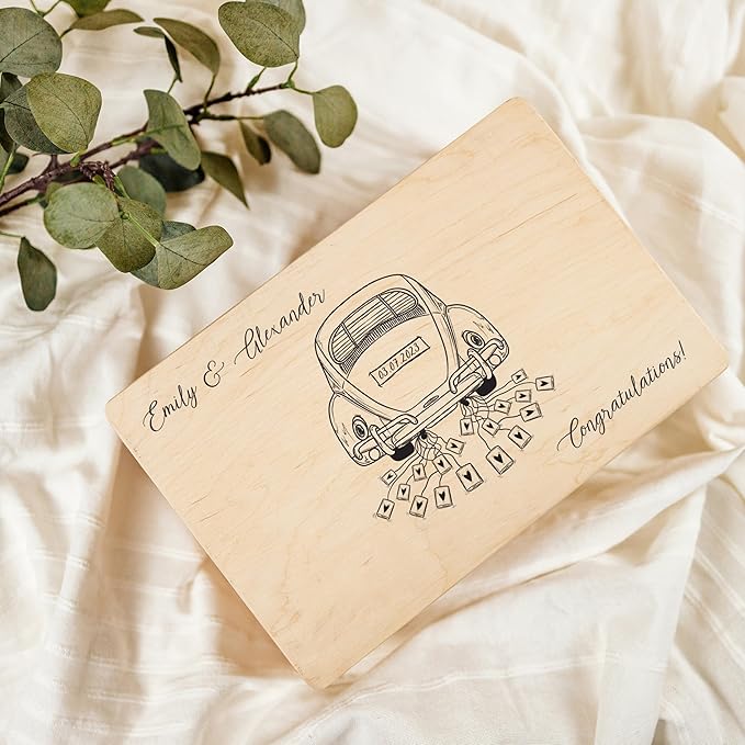 Creative Deco Personalized Wooden Storage Box Wedding Box | 11.8x7.87x5.51in (+-0.5) | Multiple Choice | Hinged Lid Handles Engraving | Gift Box | UNSANDED Keepsake Souvenir Chest