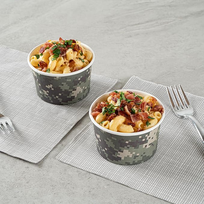 Restaurantware Coppetta 5 Ounce Dessert Cups, 200 Disposable Ice Cream Cups - Lids Sold Separately, Sturdy, Camouflage Paper FroYo Bowls, For Hot And Cold Foods, Perfect For Gelato Or Mousse
