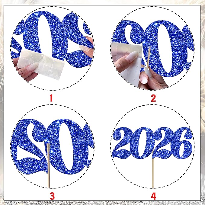 2026 Centerpiece Sticks 12pcs Blue Glitter Number 2026 Centerpieces for Table Graduation Decorations for Hello 2026 New Year Theme Party Supplies