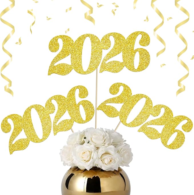 2026 Centerpiece Sticks Class of 2026 Table Decorations 12PCS Graduation Table Toppers Glitter Gold Number 2026 Congrats Table Centerpieces for Graduation Theme Party Decorations Supplies