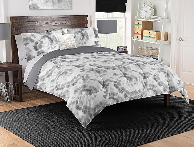 Northwest Classics Full Sized Subtle Shibori Tye Dye 8-Piece Bed in a Bag Set, All Seasons Bedding for Girls and Boys, Comforter, Flat Sheet, Fitted Sheet, Pillowcases, Pillow, Shams