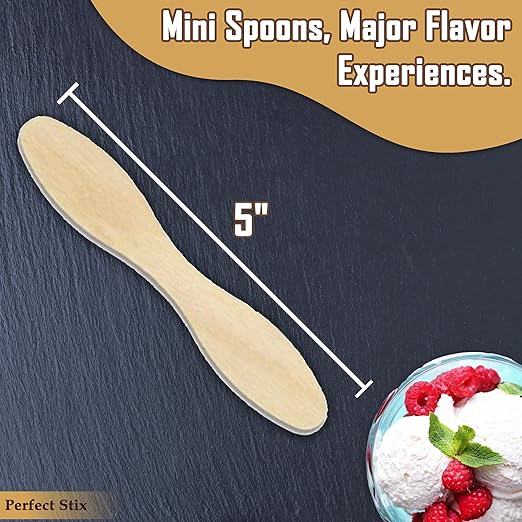 Perfect Stix - ASO24W12PO5-100 Wooden Craft Stick/Plain Taster Spoon, Paper Wrapped, 5" Length (Pack of 100)