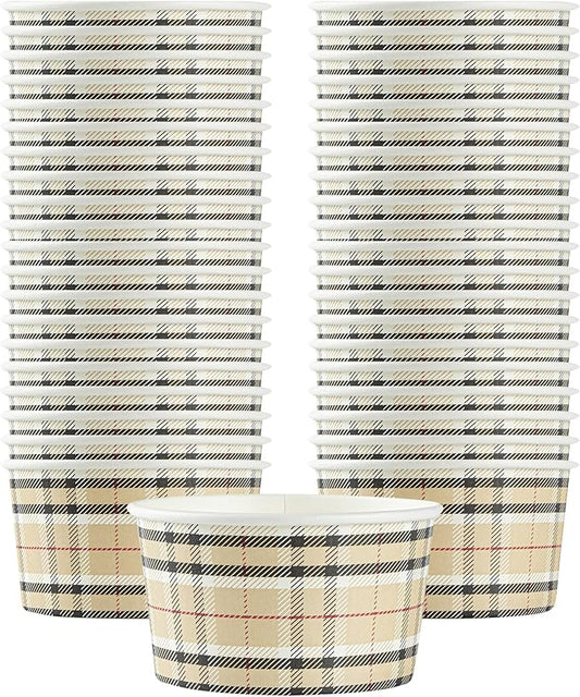 Coppetta 8 Ounce Dessert Cups, 80 Disposable Ice Cream Cups - Lids Sold Separately, Sturdy, Plaid Paper FroYo Bowls, For Hot And Cold Foods, Perfect For Gelato Or Mousse - Restaurantware