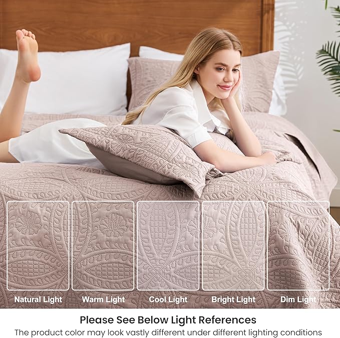 Love's cabin Quilts for Queen Bed Burlwood Bedspreads Bedding Set - Lightweight Bedspread Comforter - Coin Pattern Bedding Coverlet for All Season - 3 Pieces (1 Quilt, 2 Pillow Shams)