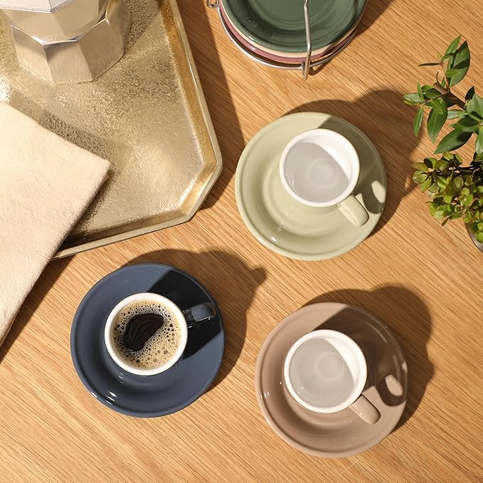 Gibson Home Brew Harmony 13 Piece Espresso Cup Set with Metal Rack, Stoneware Espresso Cups & Saucers, Solid Color Stackable Coffee Set, Café Style, Dishwasher & Microwave Safe