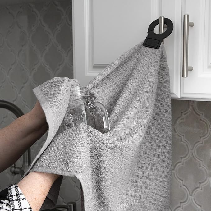 Ritz Premium Hook and Hang Towel, (2-Pack), 18" x 28", Long-Lasting Durable Rubber Hook, Highly Absorbent Super Soft Hand Cloths for Kitchen, Bathroom, Laundry Room, Titanium