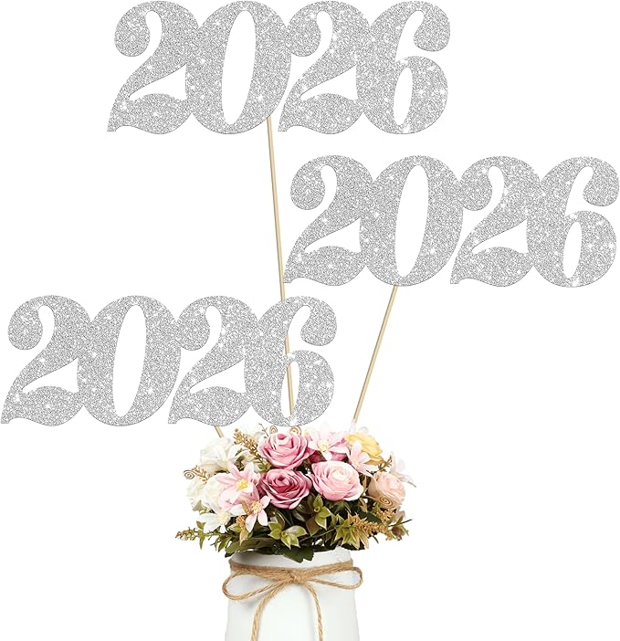 12pcs Silver 2026 Number Theme Centerpiece Sticks Glitter 2026 Graduation Centerpieces for Table New Year Eve Party Table Decorations for Hello 2026 Christmas Party Supplies