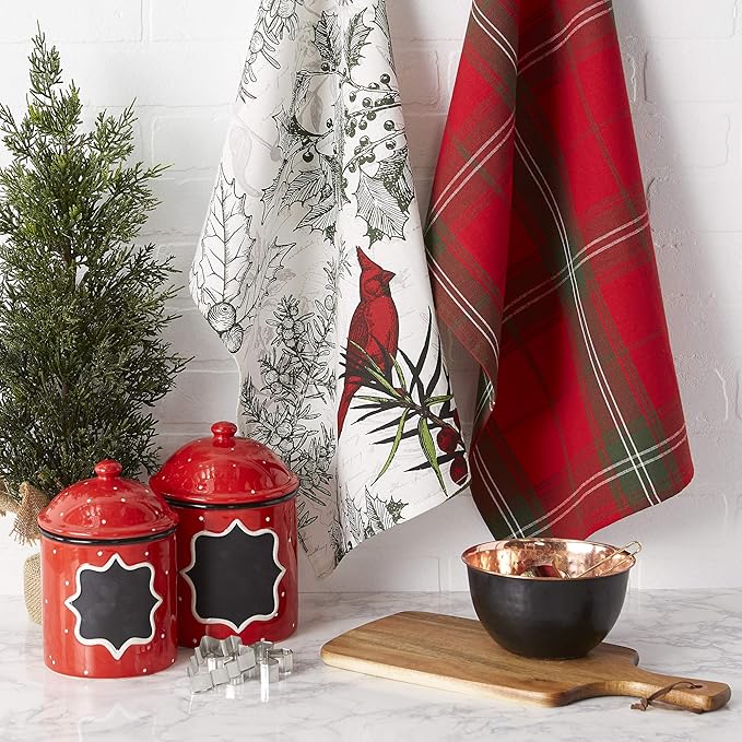 DII Christmas Kitchen Towel Set, Floral Tea Towels for Baking, Cleaning, Entertainment & Cooking, 18x28, Holiday Botanical, 2 Piece