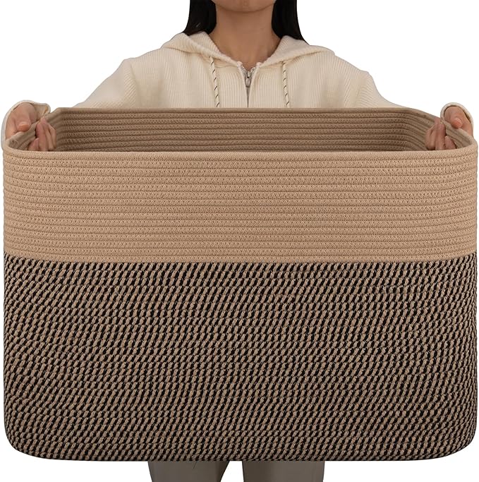 OIAHOMY 108L Extra Large Blanket Basket, 25”x16”x16” Laundry Basket, Blanket Storage for Living Room, Dog Toy Storage with Handle - Yellow & Black