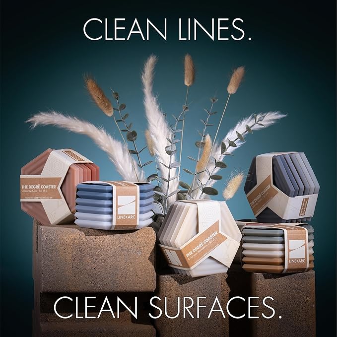 LINE+ARC Extra Thick Silicone Coasters Waterproof Anti-Stain Heat-Safe Dishwasher-Safe Degrē Coasters Original (Set of 6, Clay) Outdoor Rubber Mid-Century Modern