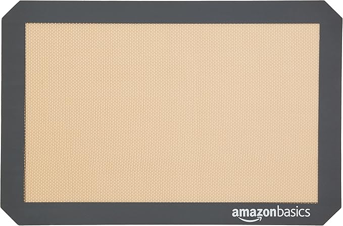Amazon Basics Rectangular Non-Stick Silicone Baking Mat, Food Safe, Heat Resistant, 9"x13", 9.9"x14.8", and 16.5"x11.6", Beige/Gray, Pack of 3