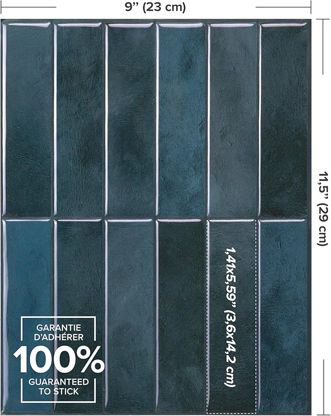 Smart Tiles Stick On Tiles Splashback - Morocco Blue, Self Adhesive Wall Tiles, 5 Wall Panels 11.43x9 in, Heat Resistant self Adhesive Wallpaper Tile, Water Resistant Bathroom Tile, Made in Canada
