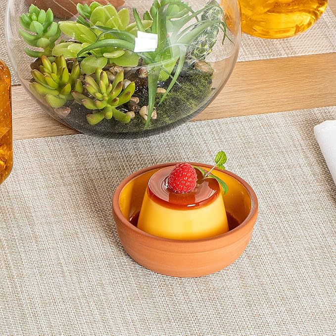Restaurantware-Terra Tek 5.1 Ounce Terracotta Cazuelas, 2 Yellow Glazed Clay Pots For Cooking - Oven-Ready, Microwavable, Terracotta Serving Pots, Dishwashable, For Cooking And Serving