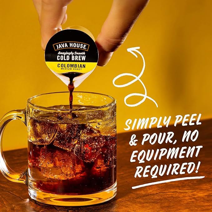 JAVA HOUSE Medium Roast Colombian Cold Brew Capsules, 1.35 Fluid Ounces (6 Count) Peel and Pour, TSA Approved, Travel Friendly Cold Brew, Hot or Iced, Instant Coffee Concentrate