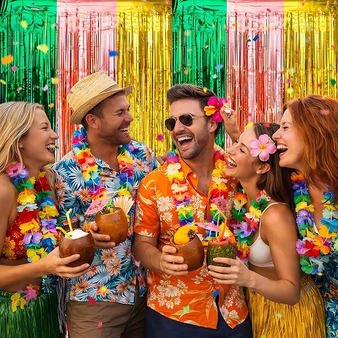 Luau Party Decorations - Green Gold Rose Tropical Streamers Backdrop Banner | Hawaiian Party Decorations for Indoor Outdoor - Summer Beach Pool Birthday Favors Supplies for Home Wall,2 Pack