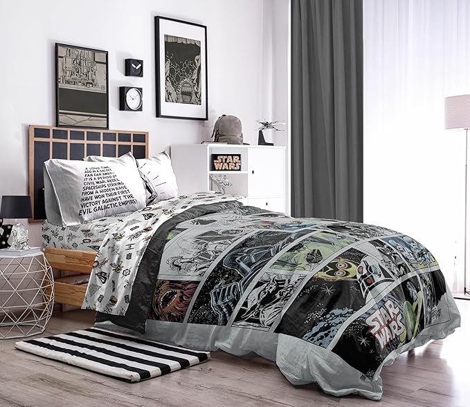 Jay Franco Star Wars Comic Book Twin Size Comforter Set - 5 Piece Bedding Includes Sheet Set & Pillow Covers - Super Soft Cozy Kids Bedding