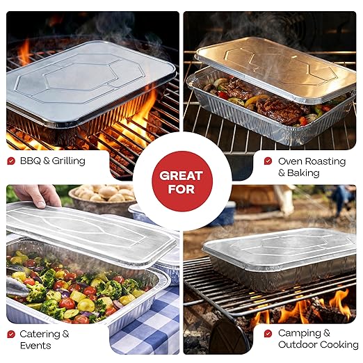 IDL Packaging Aluminum Foil Lids for Full Size Aluminum Steam Table Pans - 21" x 13" (pack of 25) - Disposable Cover for Aluminum Grill Pans - Oven & Freezer Safe - Durable Top for Aluminum Foil Pan