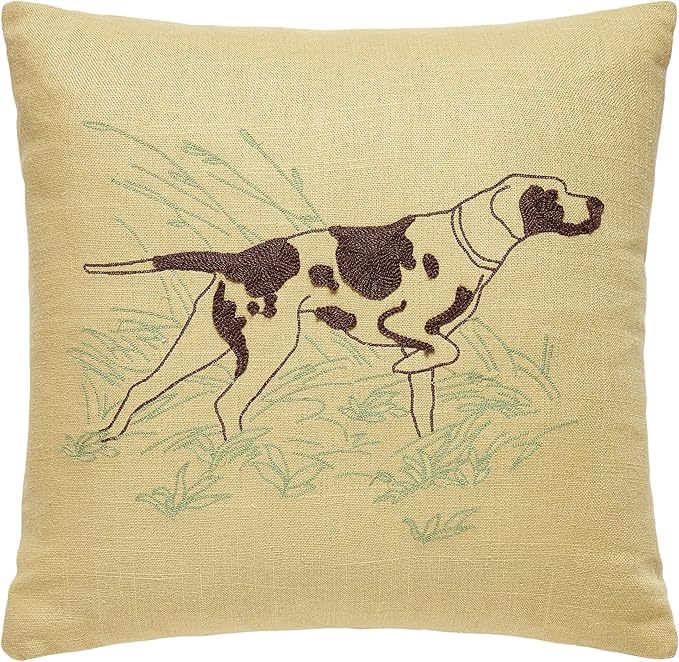 Camp Wandawega Pointer Chain-Stitched Throw Pillow, Vintage Lodge Decorative Pillow, 16" Square