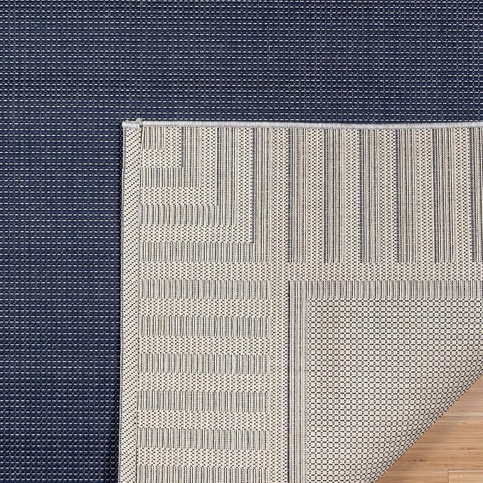 Gertmenian Indoor/Outdoor Flatweave Area Rug - 5x7 Standard, Stain & UV Resistant, Quick-Drying, Ideal for Deck, Patio, Poolside, Mudroom - Klano Striped Navy, Gray, 28009