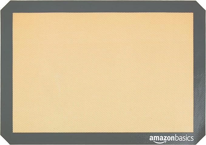 Amazon Basics Silicone Rectangular Baking Mat, Non-Stick, Reusable, Dishwasher Safe, Food Safe, Heat Resistant, 16.5" x 11.6", Beige/Gray, 2-Pack