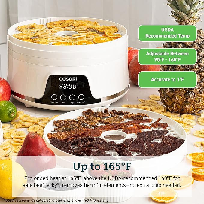 COSORI Food Dehydrator Machine for Jerky, 5 Trays with 165°F Temperature Control and 48H Timer, 350W Dryer for Fruit, Herbs, Meat, Veggies and Dog Treats, 50-Recipes Book Included