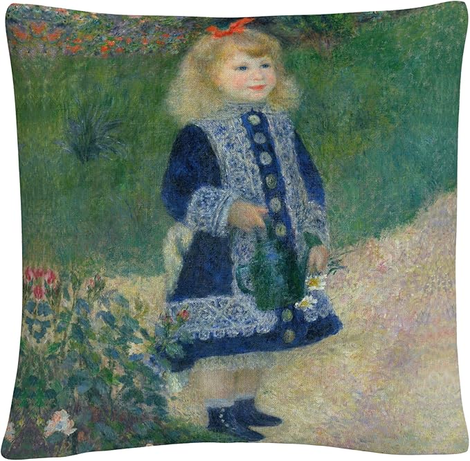 Trademark Fine Art Pierre Renoir 'A Girl with A Watering Can' 16" X 16" Decorative Throw Pillow