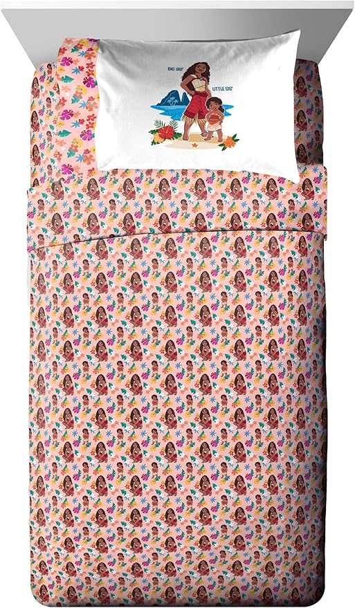 Jay Franco Disney Moana Twin Comforter Set - 5 Piece Bedding Includes Sheet Set & Pillow Covers - Super Soft Floral Cozy Bedding