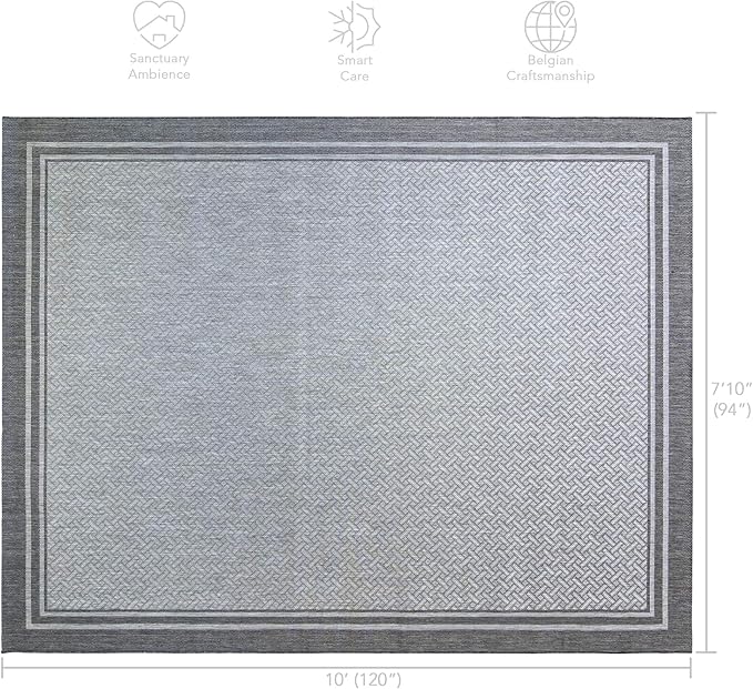 Gertmenian Indoor Outdoor Classic Flatweave Area Rug, Stain & UV Resistant Carpet, Deck, Patio, Poolside & Mudroom, 8x10 Ft Large, Simple Border, Steel Gray Silver, 21971