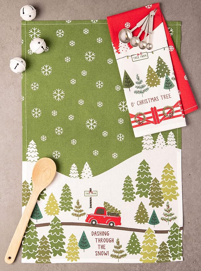 DII Holiday Kitchen Towel Set, Christmas Tea Towels for Baking, Cooking & Entertaining 18x28, Tree Farm, 2 Piece