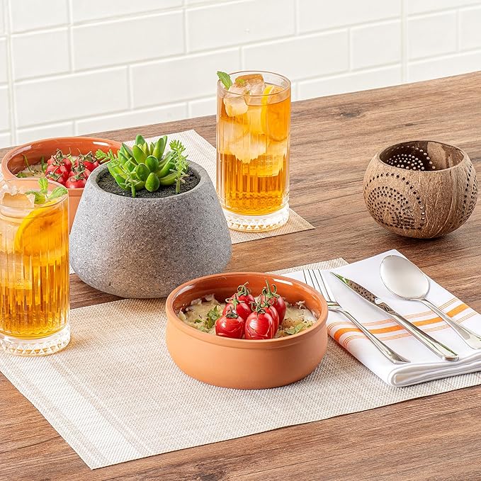Restaurantware-Terra Tek 17 Ounce Terracotta Cazuelas, 2 Brown Glazed Clay Pots For Cooking - Oven-Ready, Microwavable, Terracotta Serving Pots, Dishwashable, For Cooking And Serving
