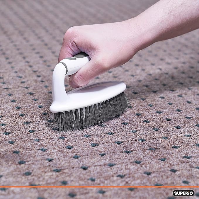 Superio Grout Brush, Dish Brush, Shower Scrubber Cleaning Brush, Stiff Bristles, Comfort Grip Handle, Grey Brush Cleaner for Kitchen, Bathroom, Shower, Sink, Toilet- Vegatable Brush, Carpet Scrubber