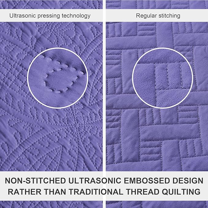 Love's cabin Oversized King Size Quilt Bedding Set Deep Purple Bedspreads - Oversized King Lightweight Bedspread Comforter - Coin Pattern Coverlet for All Season - 3 Pieces (1 Quilt, 2 Pillow Shams)